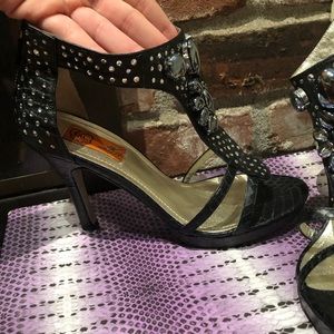 Genuine Snakeskin Carlos Falchi Jeweled Heel